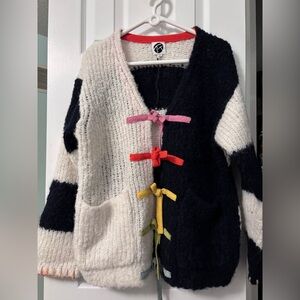 YanYan Snowy Stripe Colorblock Wool & Alpaca Blend Cardigan